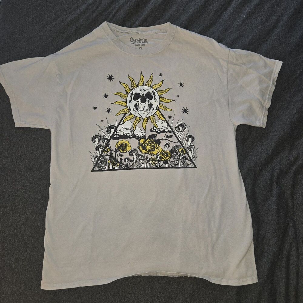 Y2K Skull Sun Graphic Tee Boho Goth Floral Spencer’s Large Grunge cotton Tshirt